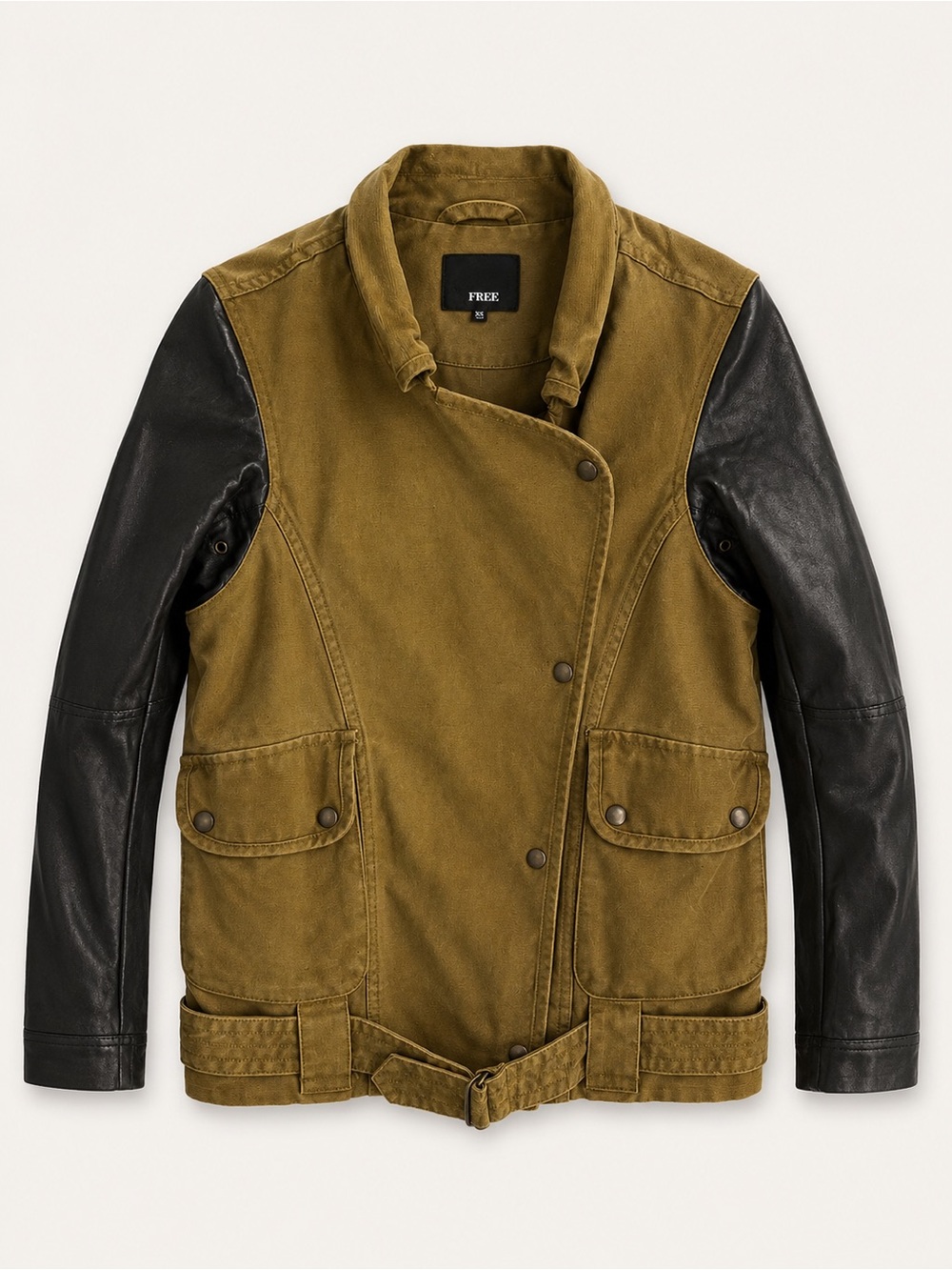 Wilfred Free Aritzia Olive Green Linen Cotton Faux Leather Sleeve Jacket XS